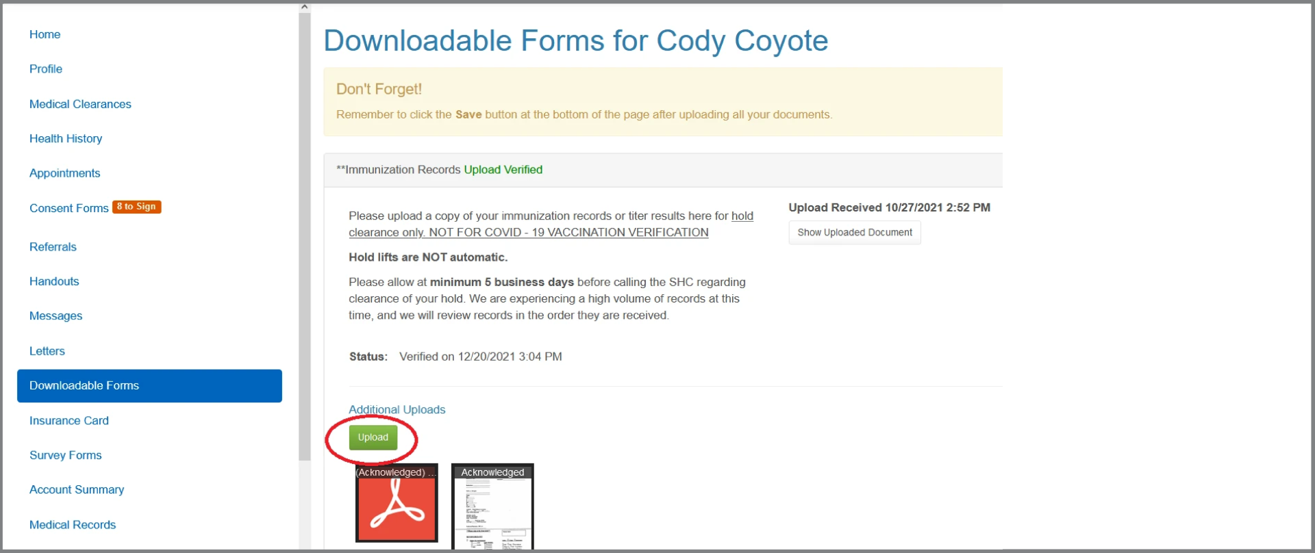 Partial screenshot of Downloadable Forms home page.
